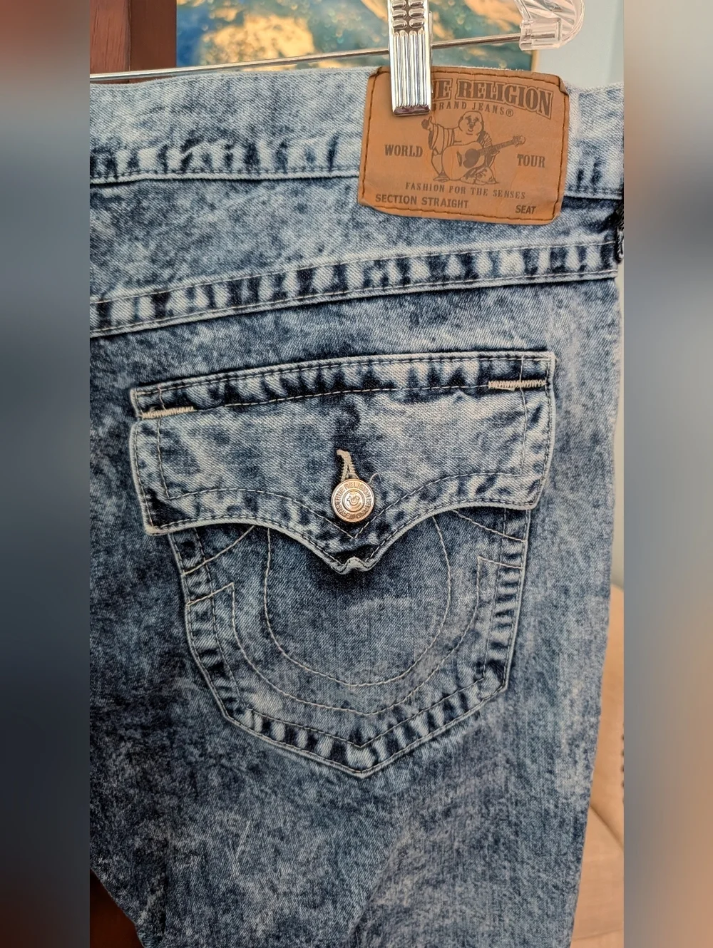 True Religion Acid Wash Denim Home Made Cut Off Short Men 42 RN#112970